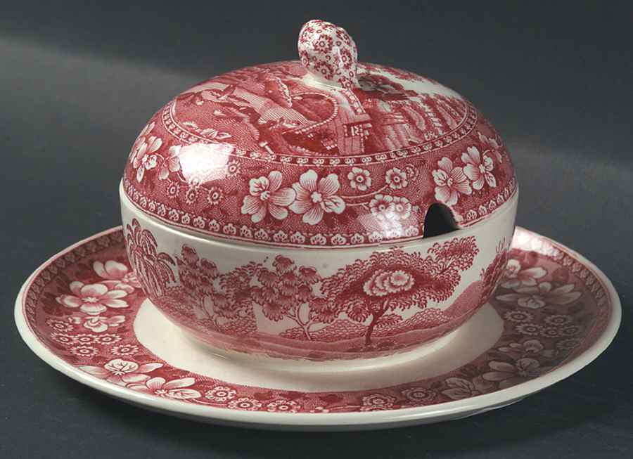 Tower Pink (Older Backstamp) Mayonaisse & Lid w/Attached Underplate by Spode-1