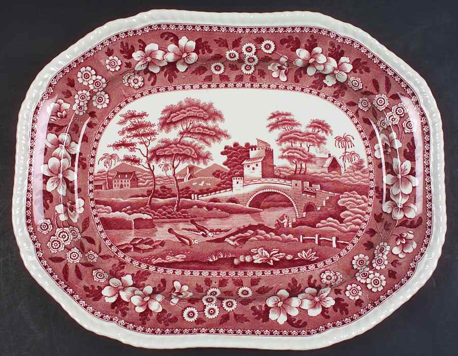 Tower Pink (Older Backstamp) 14" Oval Serving Platter by Spode-1