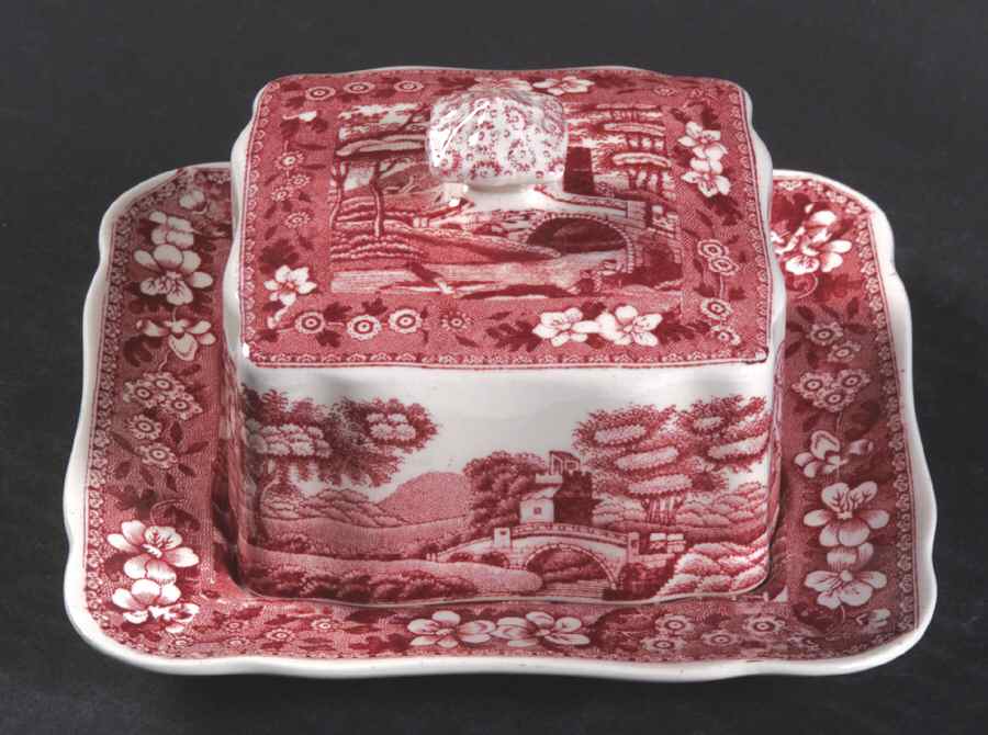 Tower Pink (Older Backstamp) Square Covered Butter by Spode-1
