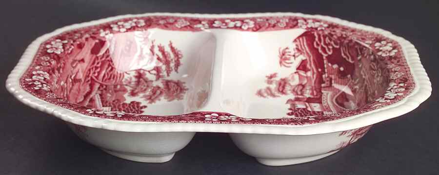 Tower Pink (Older Backstamp) 11" Oval Divided Vegetable Bowl by Spode-1