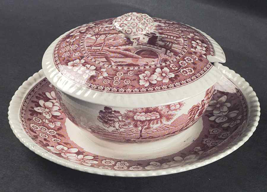 Tower Pink (Older Backstamp) Mayo-Attached Underplt W/ Lid by Spode-1