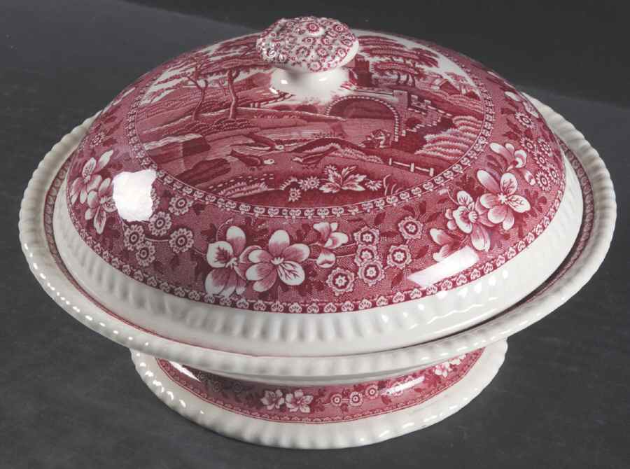 Tower Pink (Older Backstamp) Footed Round Covered Vegetable by Spode-1