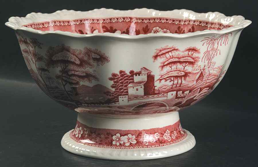 Tower Pink (Older Backstamp) Large Footed Salad Serving Bowl by Spode-1