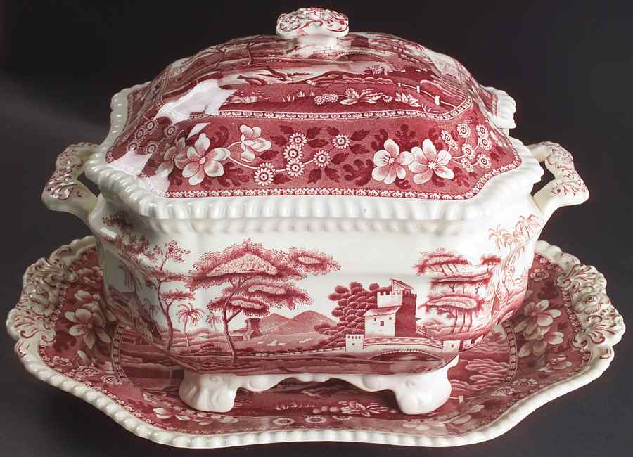 Tower Pink (Older Backstamp) Tureen & Lid W/Underplate by Spode-1