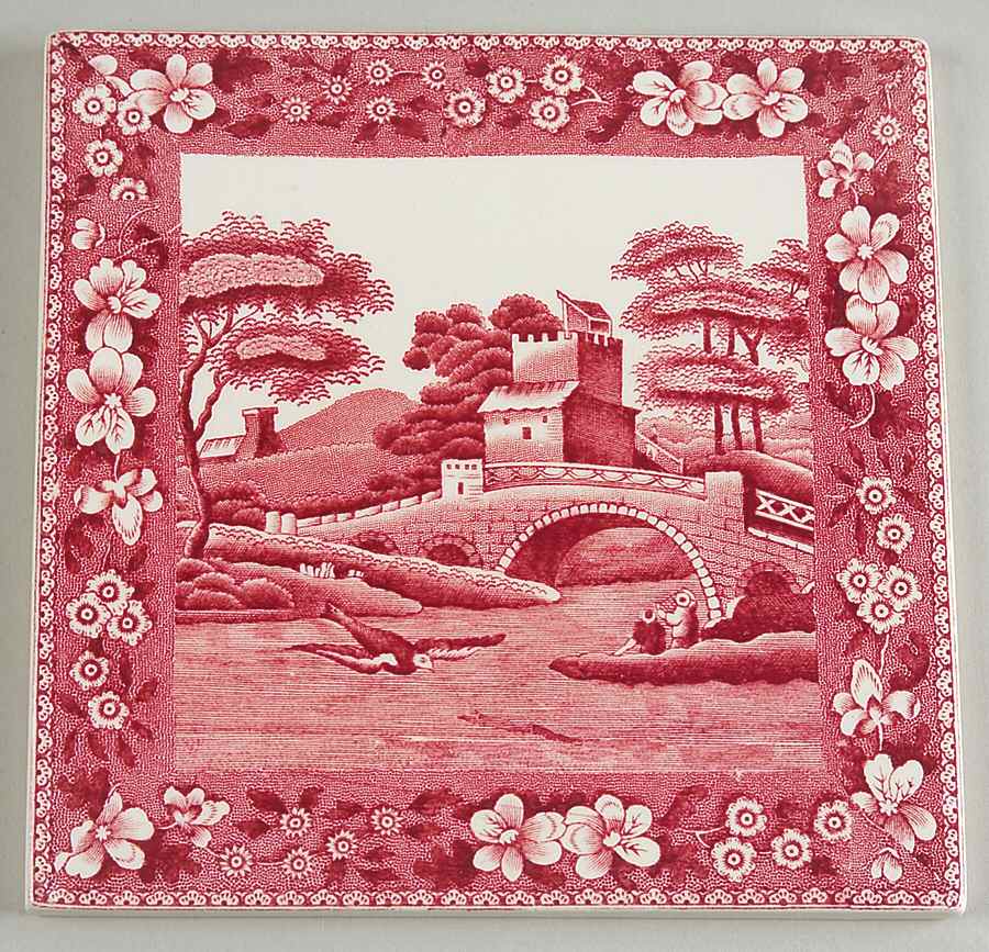 Tower Pink (Older Backstamp) Square Tea Tile by Spode-1