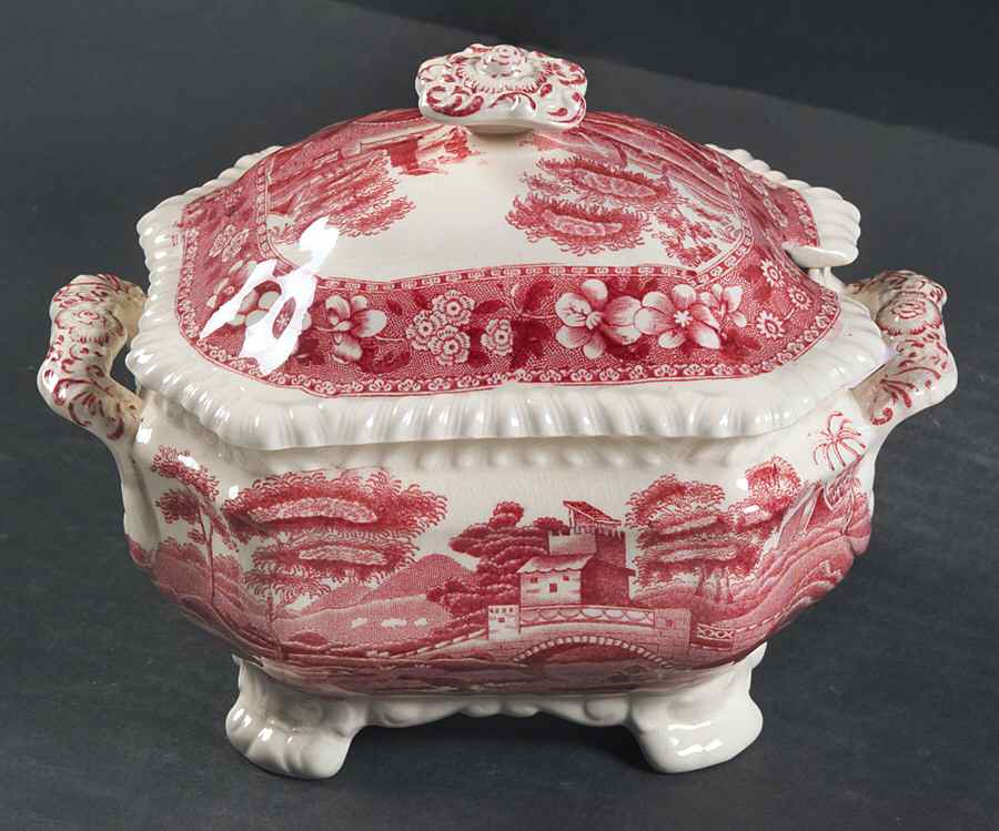 Tower Pink (Older Backstamp) Sauce Boat & Lid by Spode-1