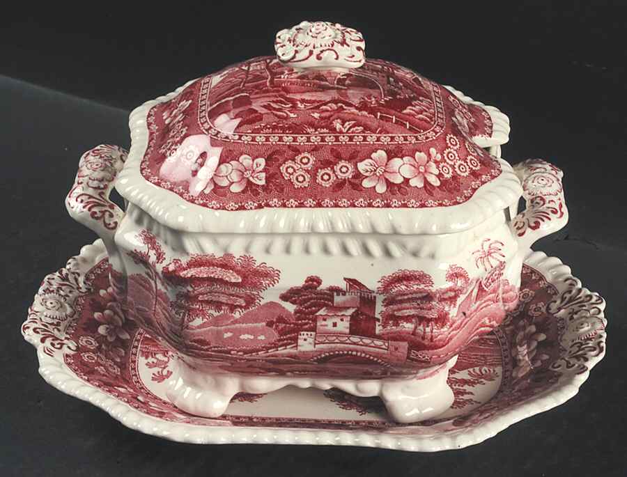 Tower Pink (Older Backstamp) Sauce Boat & Lid with Underplate by Spode-1
