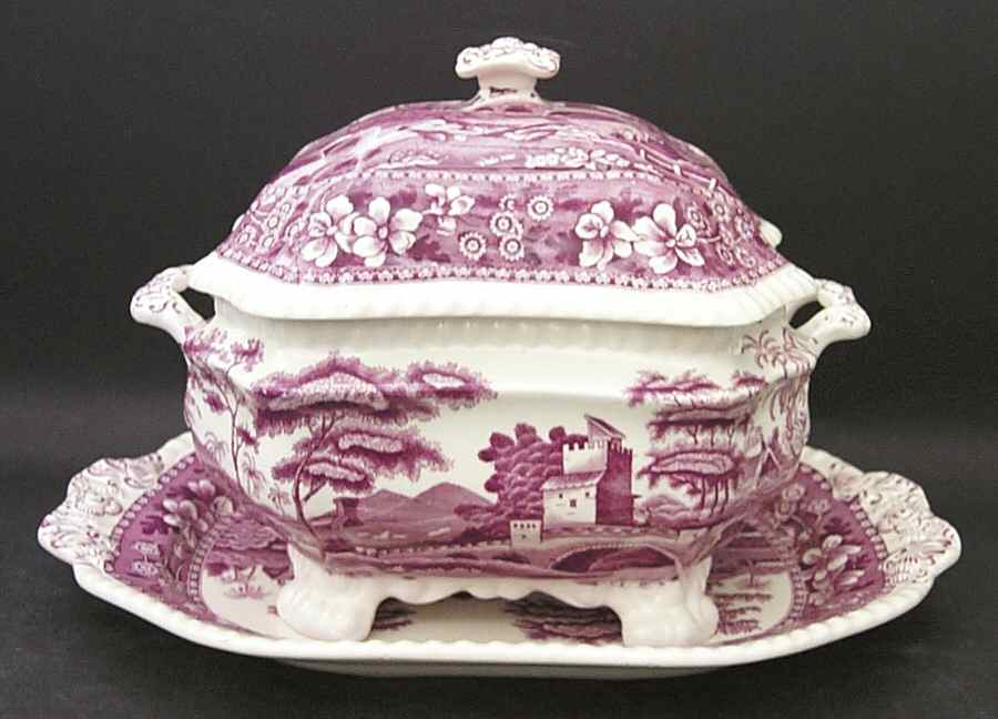 Tower Pink (Older Backstamp) Tureen & Lid w/Underplate by Spode-1