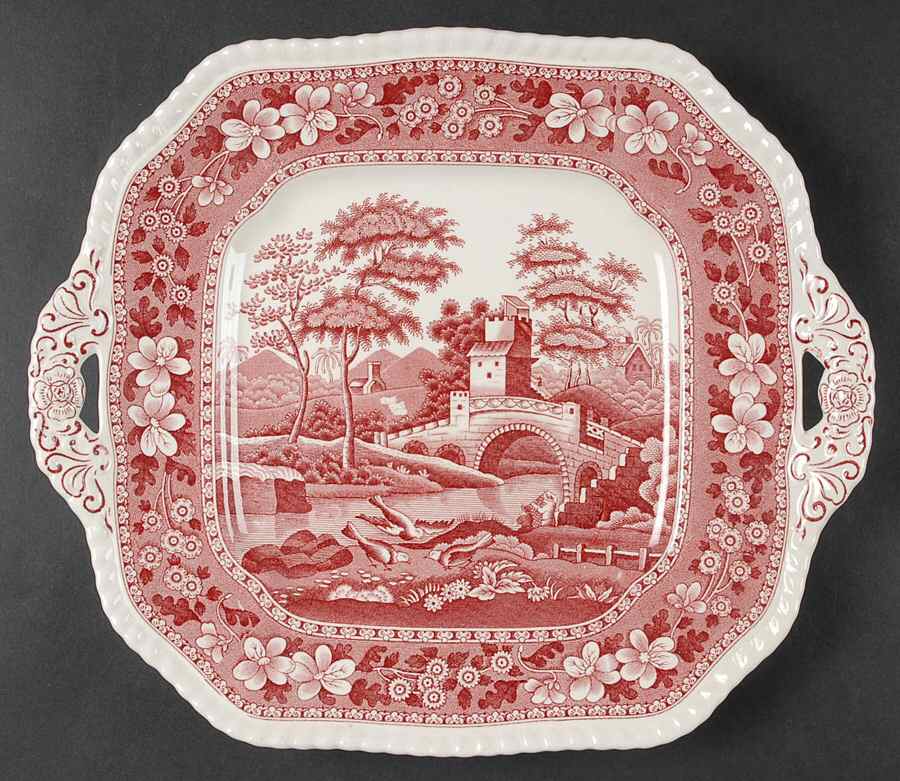 Tower Pink (Older Backstamp) Square Handled Cake Plate by Spode-1