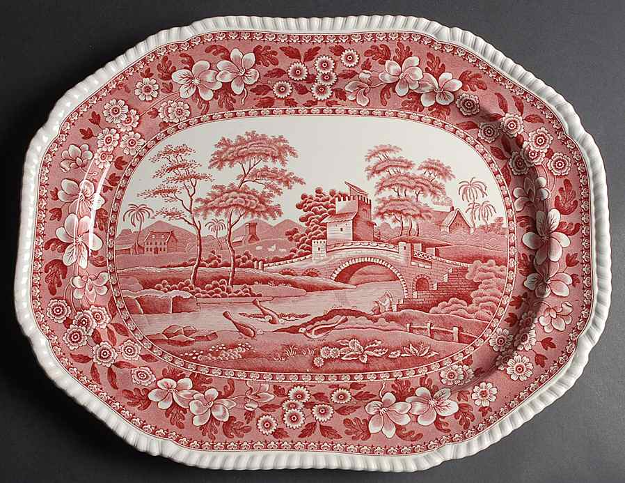 Tower Pink (Older Backstamp) 19" Oval Serving Platter by Spode-1