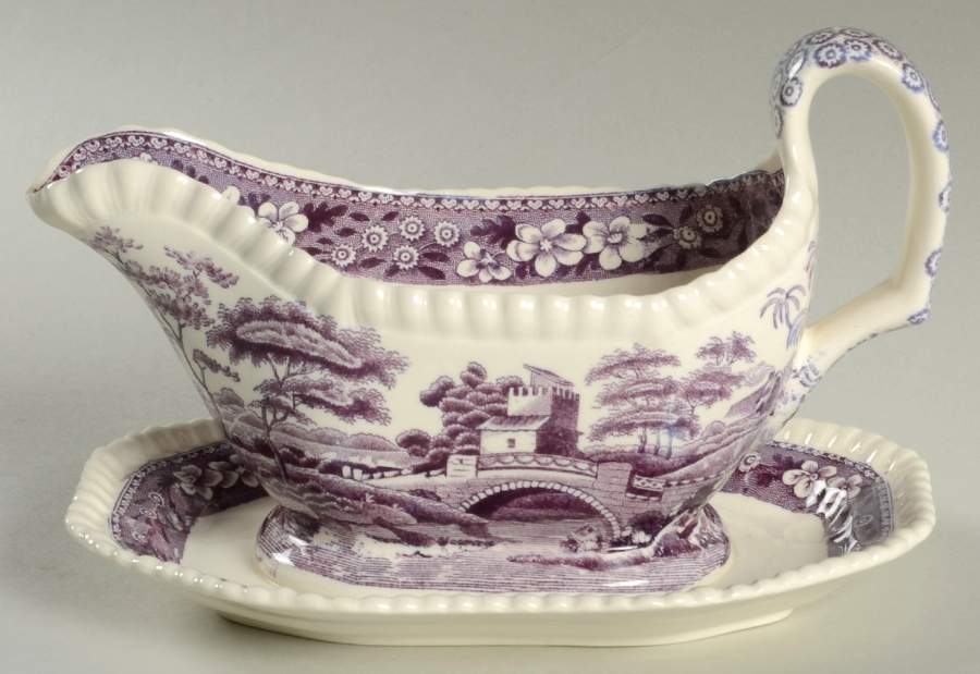 Tower Purple Gravy Boat with Attached Underplate by Spode-1