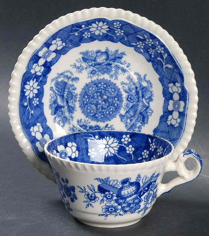 Trophies (Blue) Flat Cup & Saucer Set by Spode-1