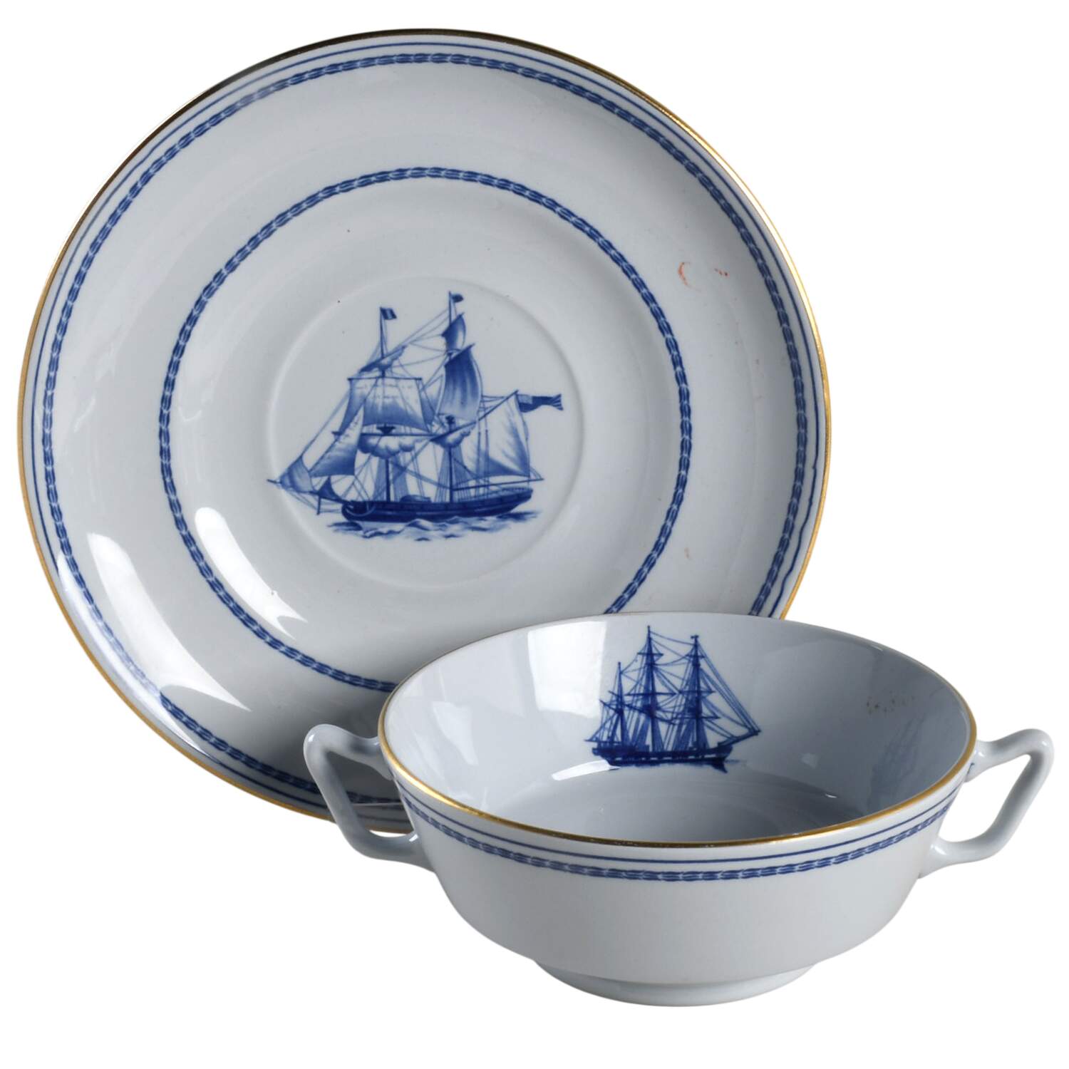 Trade Winds Blue Footed Cream Soup Bowl & Saucer Set by Spode-1