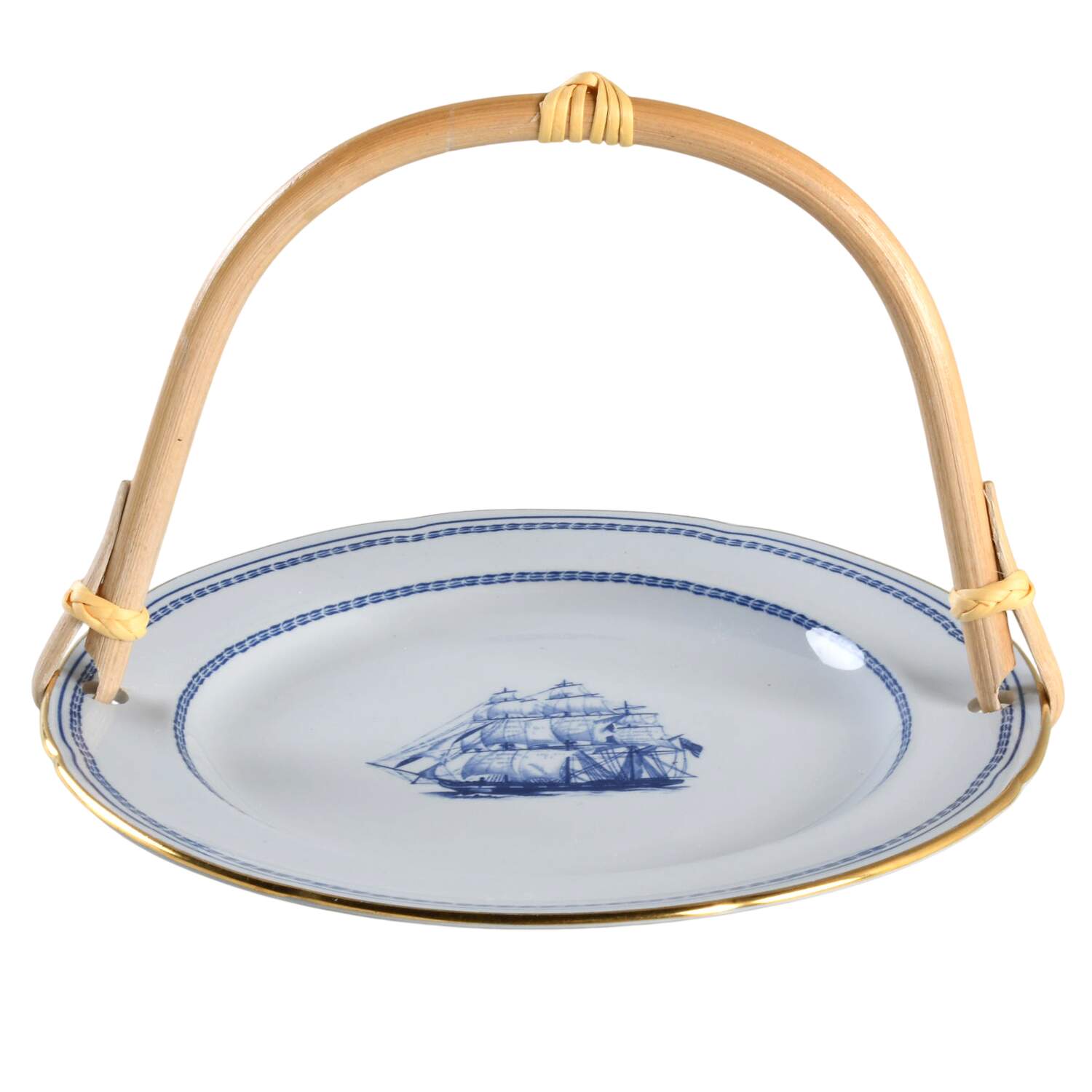 Trade Winds Blue 5 3/8"-5 5/8" Bamboo Handled Serving Plate  HC by Spode-1