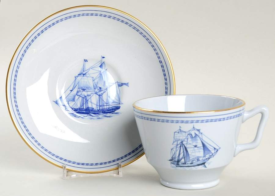 Trade Winds Blue London Shape Footed Cup & Saucer Set by Spode-1