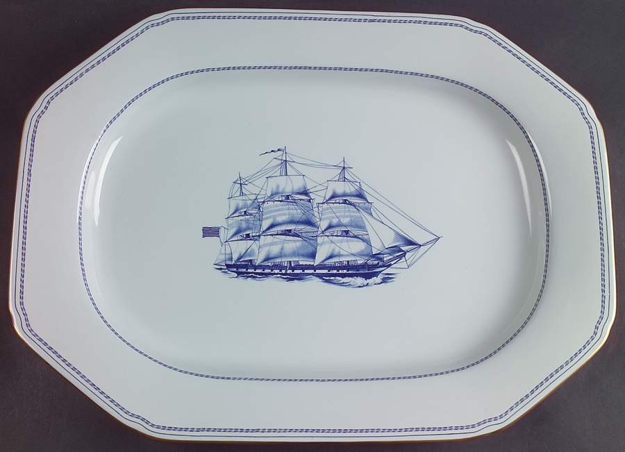 Trade Winds Blue 16" Oval Serving Platter by Spode-1