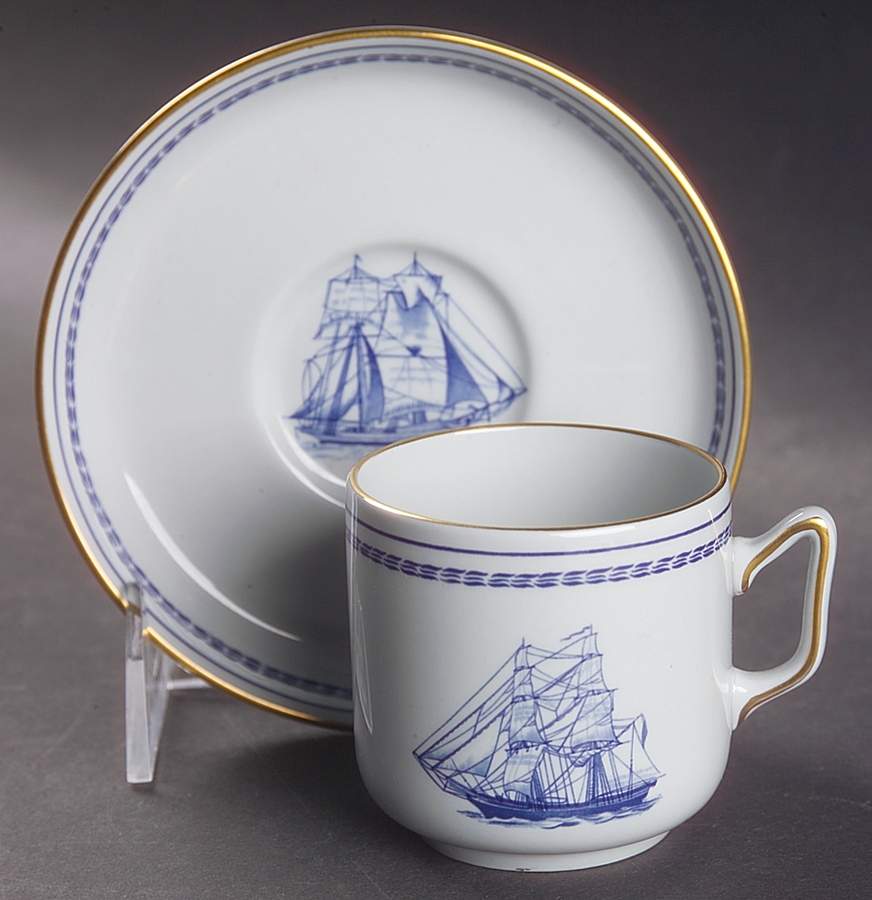 Trade Winds Blue Flat Demitasse Cup & Saucer Set by Spode-1