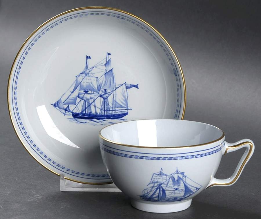 Trade Winds Blue Canton Shape Footed Cup & Saucer Set by Spode-1