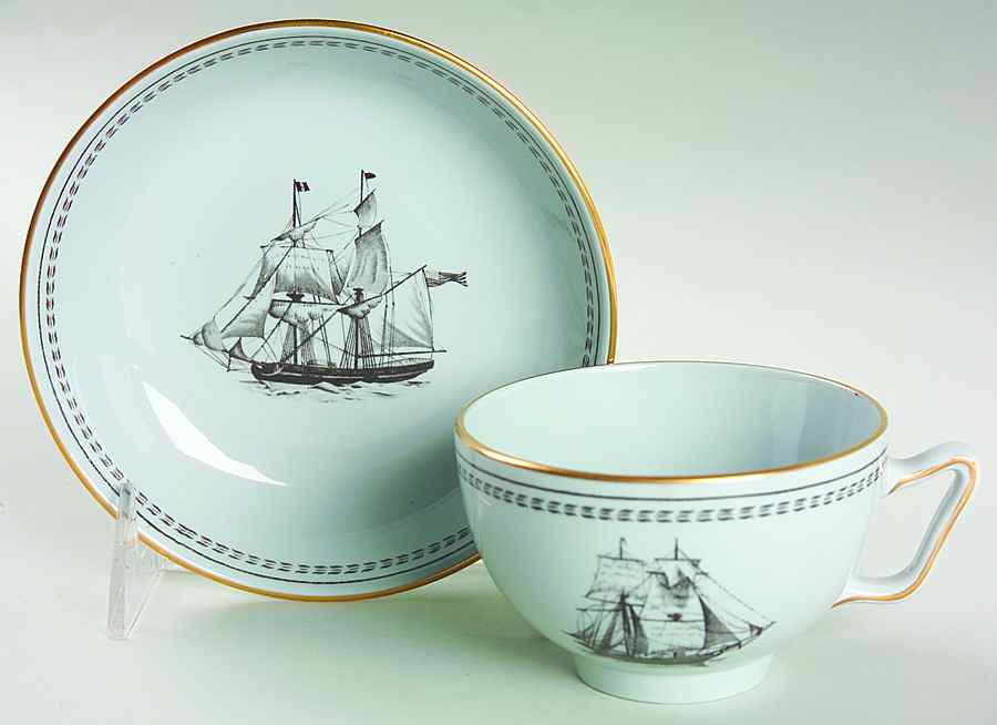 Trade Winds Black Canton Shape Footed Cup & Saucer Set by Spode-1