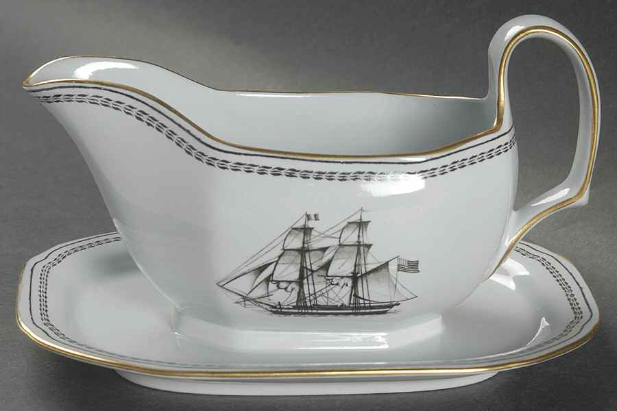 Trade Winds Black Gravy Boat with Attached Underplate by Spode-1