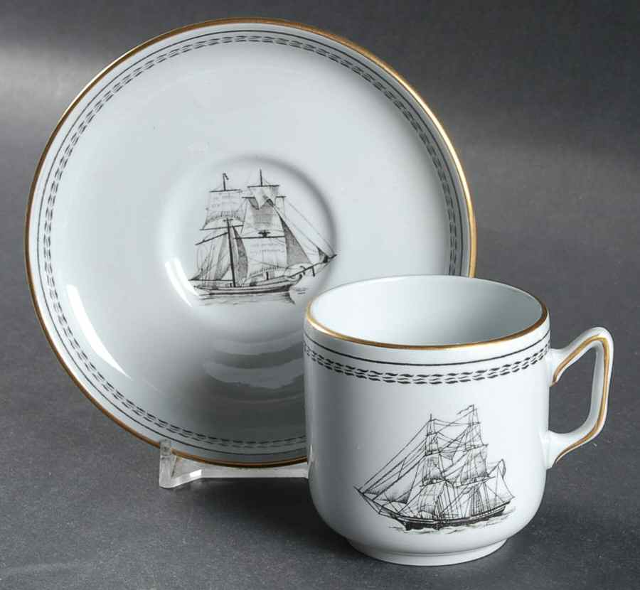 Trade Winds Black Footed Demitasse Cup & Saucer Set by Spode-1