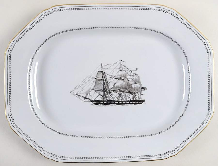 Trade Winds Black 14" Oval Serving Platter by Spode-1
