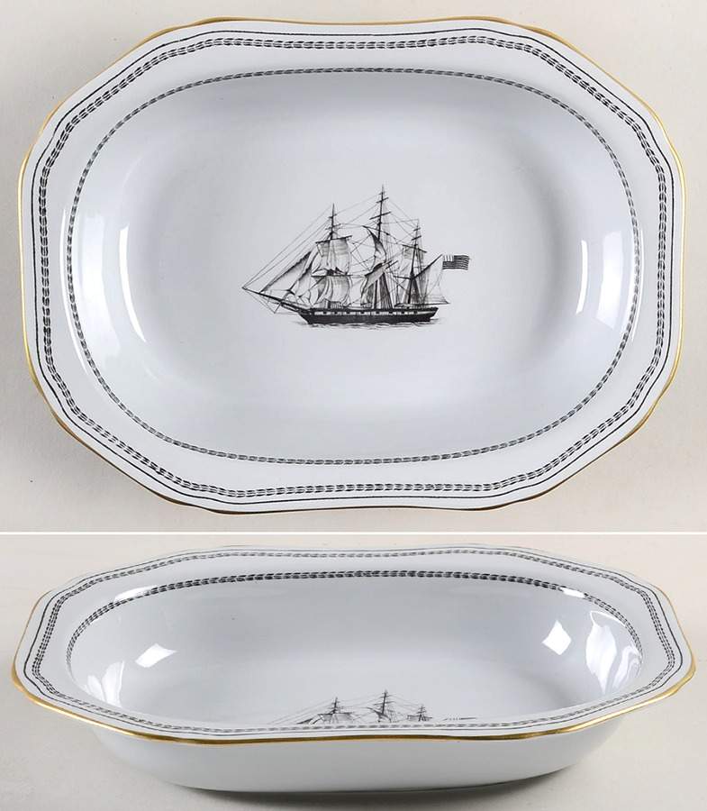 Trade Winds Black 9" Oval Vegetable Bowl by Spode-1
