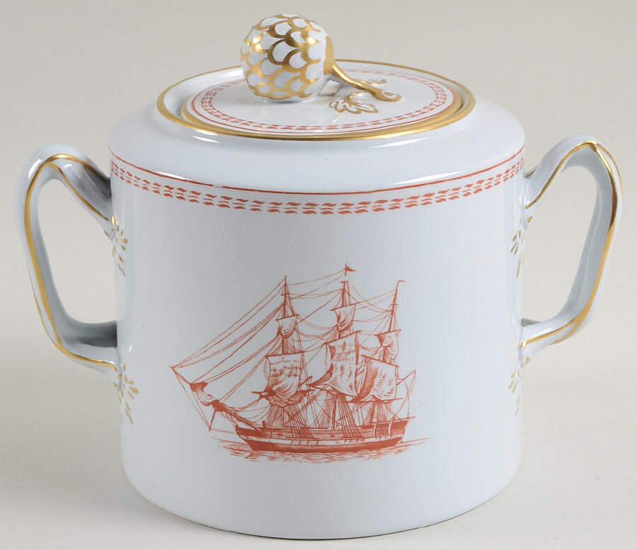 Trade Winds Red (Gold Trim) Sugar Bowl & Lid by Spode-1