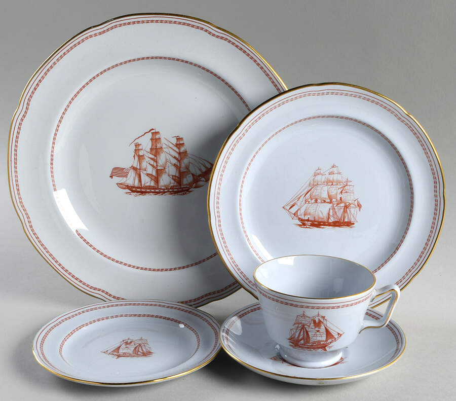 Trade Winds Red (Gold Trim) 5 Piece Place Setting by Spode-1