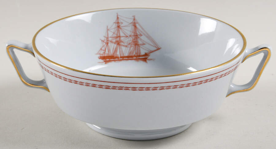 Trade Winds Red (Gold Trim) Footed Cream Soup Bowl by Spode-1