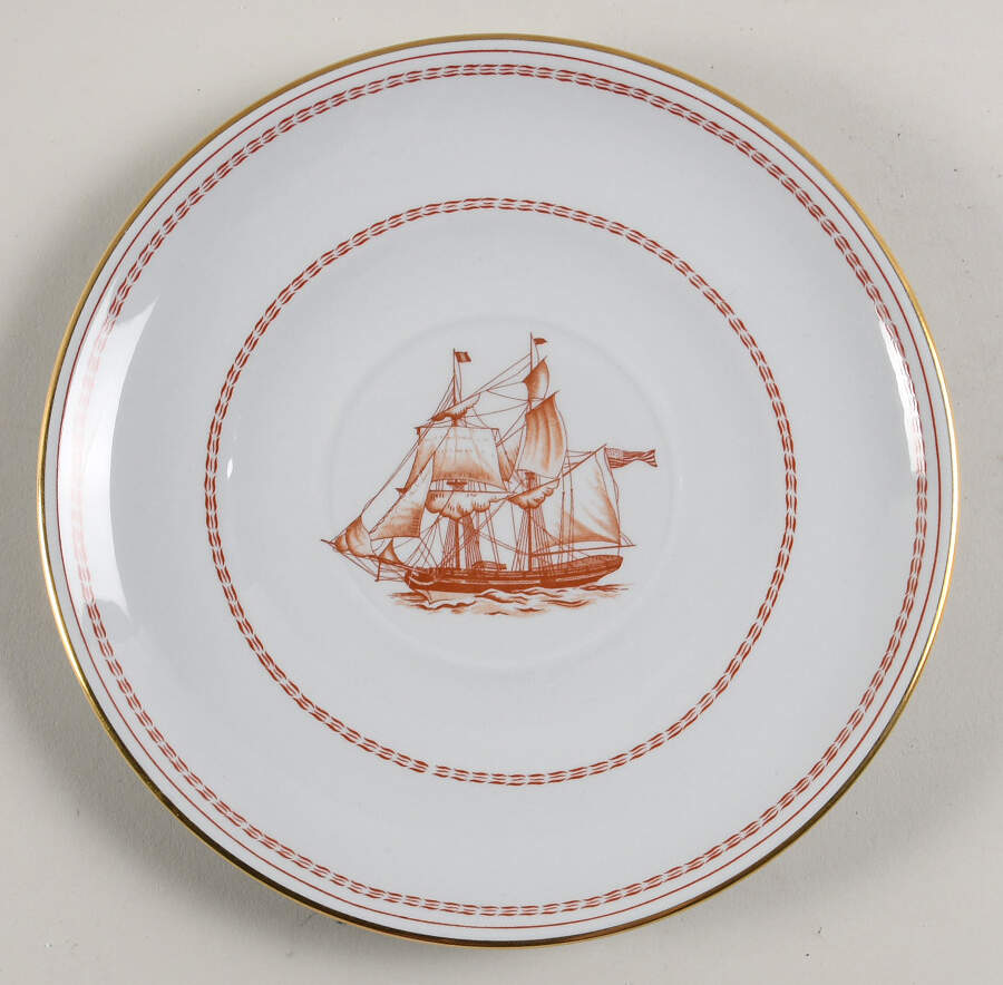 Trade Winds Red (Gold Trim) Saucer for Cream Soup Bowl by Spode-1