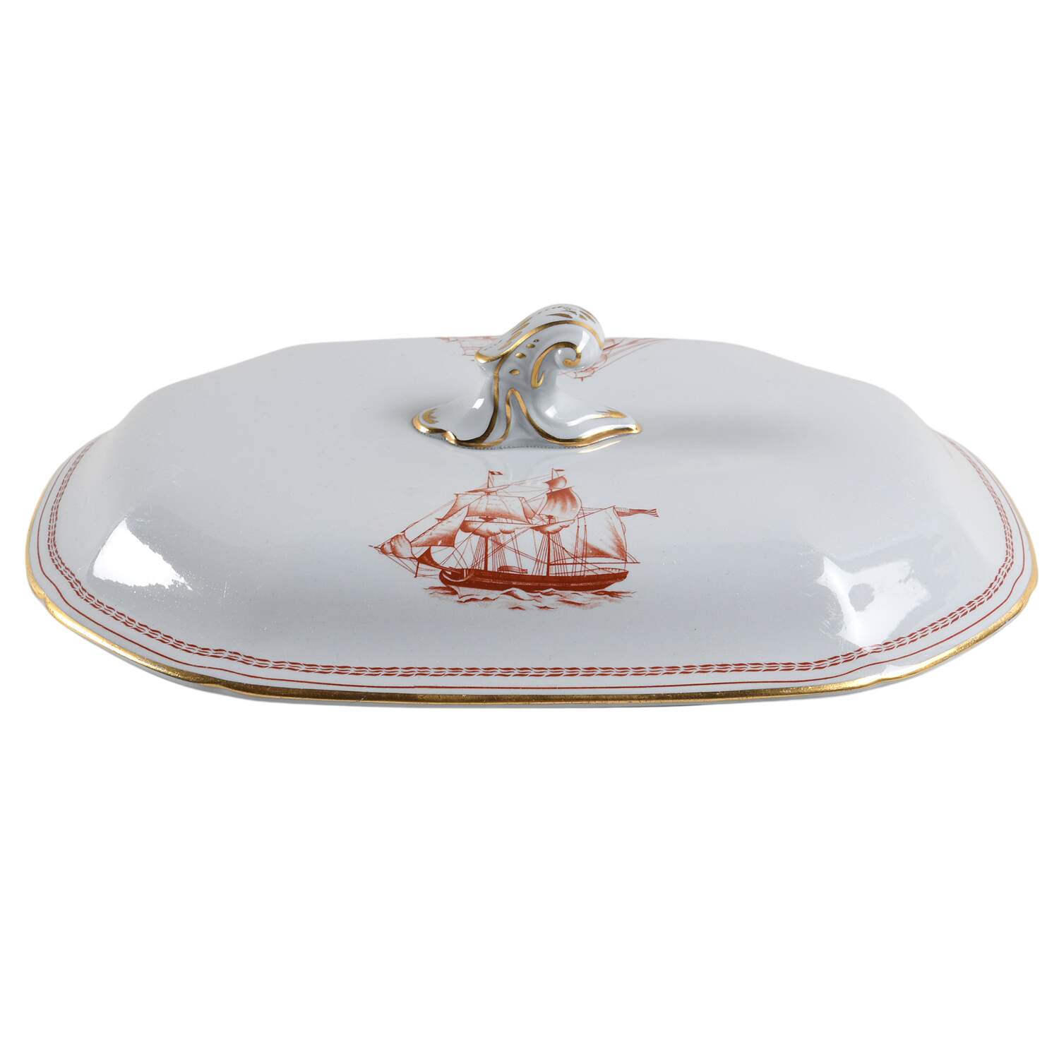 Trade Winds Red (Gold Trim) Lid for Oval Vegetable by Spode-1