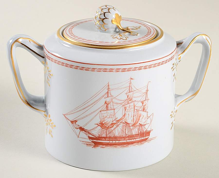 Trade Winds Red (Gold Trim) Sugar Bowl & Lid by Spode-1