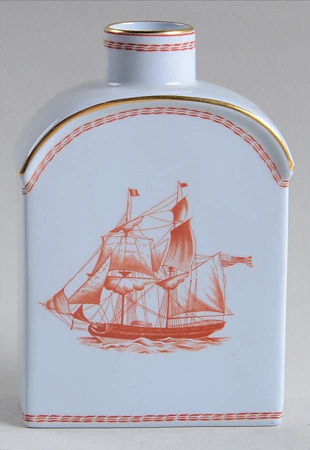 Trade Winds Red (Gold Trim) Tea Caddy No Lid by Spode-1