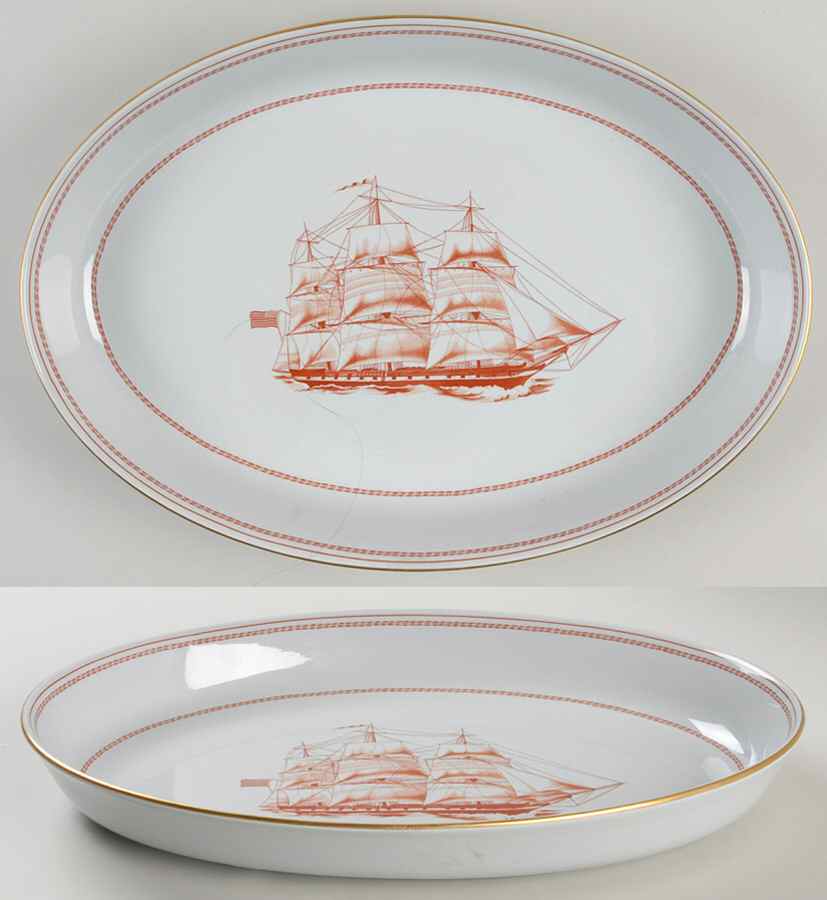 Trade Winds Red (Gold Trim) 14" Oval Baker by Spode-1