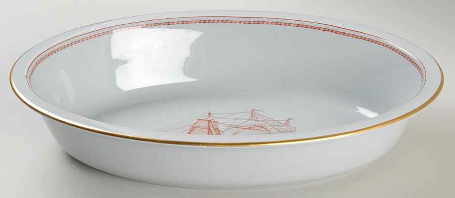 Trade Winds Red (Gold Trim) 12'' Oval Baker by Spode-1