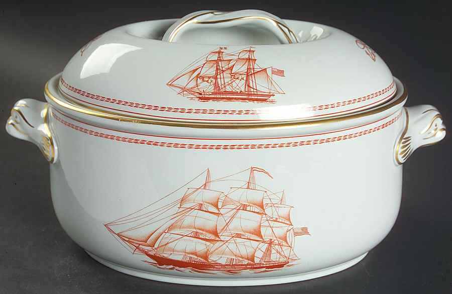 Trade Winds Red (Gold Trim) 2 Quart Oval Covered Casserole by Spode-1