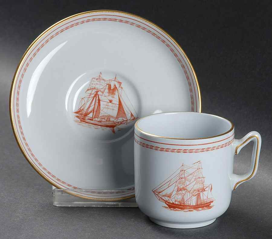 Trade Winds Red (Gold Trim) Footed Demitasse Cup & Saucer Set by Spode-1