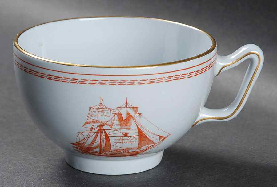 Trade Winds Red (Gold Trim) Canton Shape Footed Cup by Spode-1