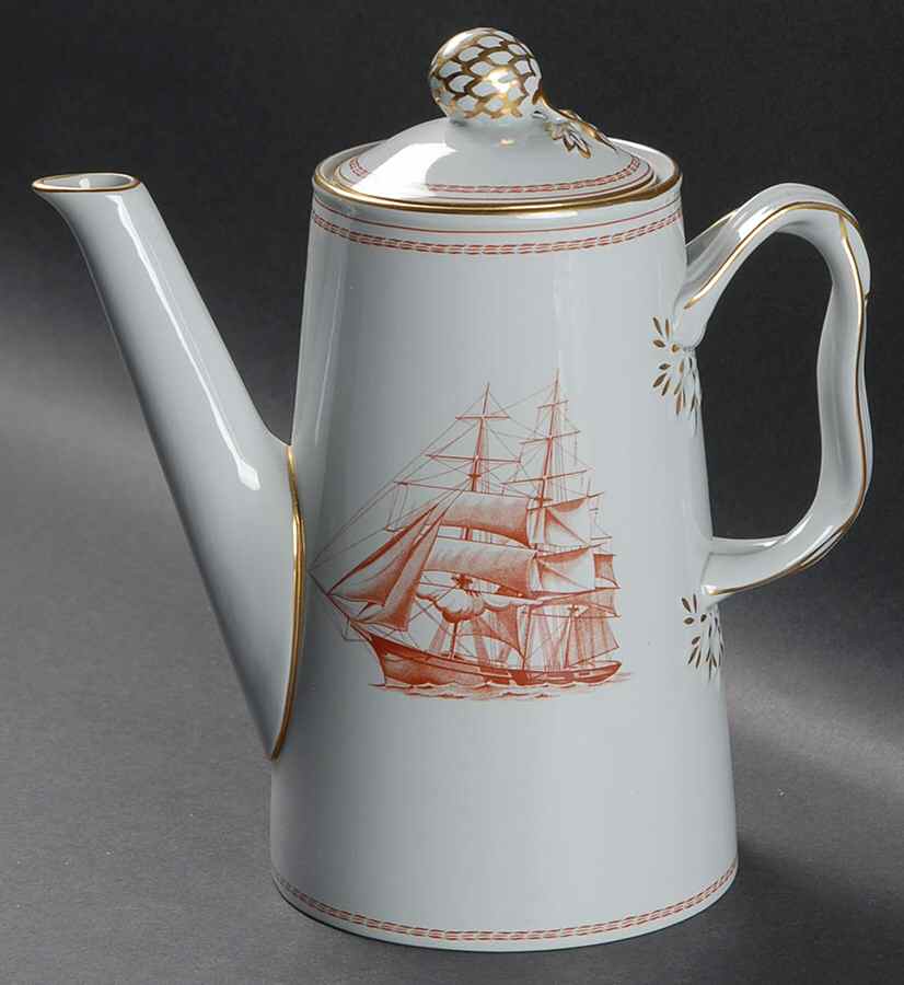 Trade Winds Red (Gold Trim) Coffee Pot & Lid by Spode-1