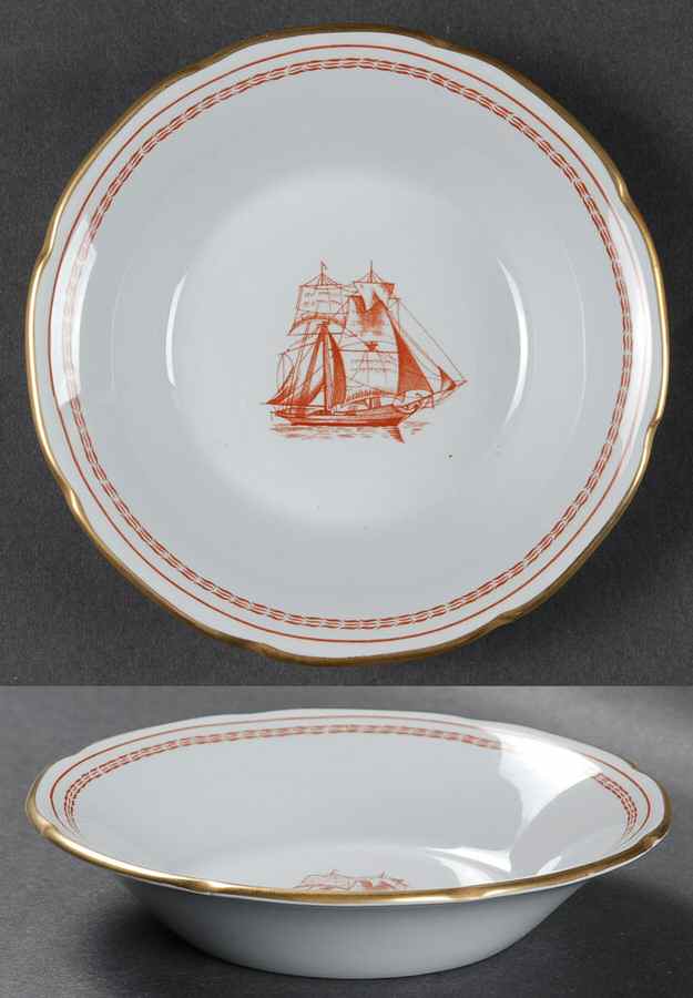 Trade Winds Red (Gold Trim) Fruit/Dessert (Sauce) Bowl by Spode-1