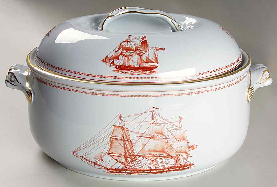 Trade Winds Red (Gold Trim) 4 Qt Oval Covered Casserole by Spode-1