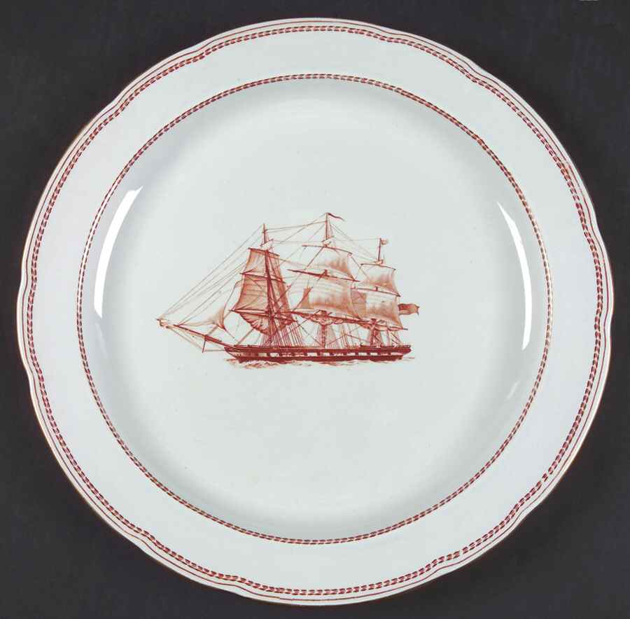 Trade Winds Red (Gold Trim) 12" Chop Plate (Round Platter) by Spode-1