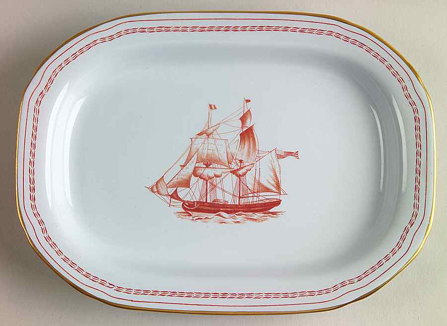 Trade Winds Red (Gold Trim) Underplate for Sauce Boat by Spode-1