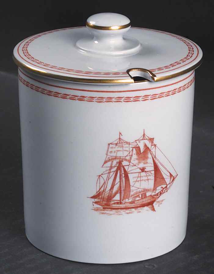 Trade Winds Red (Gold Trim) Jam/Jelly & Lid by Spode-1