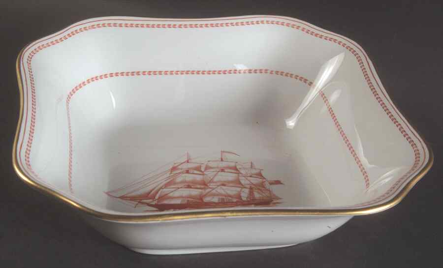 Trade Winds Red (Gold Trim) 8" Square Vegetable Bowl by Spode-1