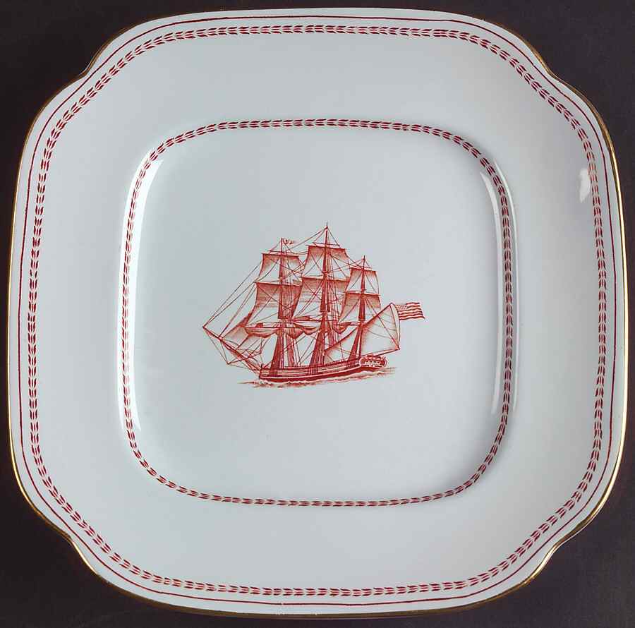 Trade Winds Red (Gold Trim) Square Salad Plate by Spode-1