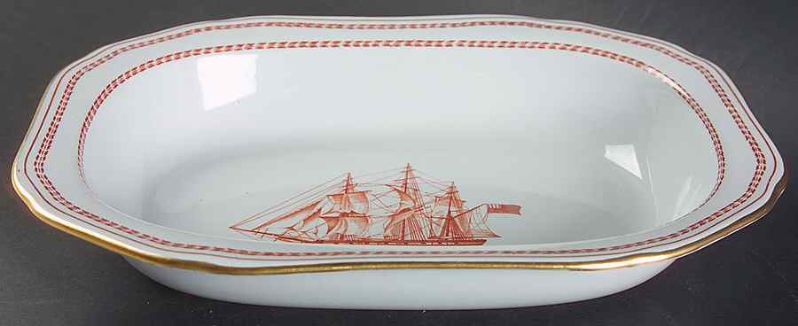 Trade Winds Red (Gold Trim) 9" Oval Vegetable Bowl by Spode-1