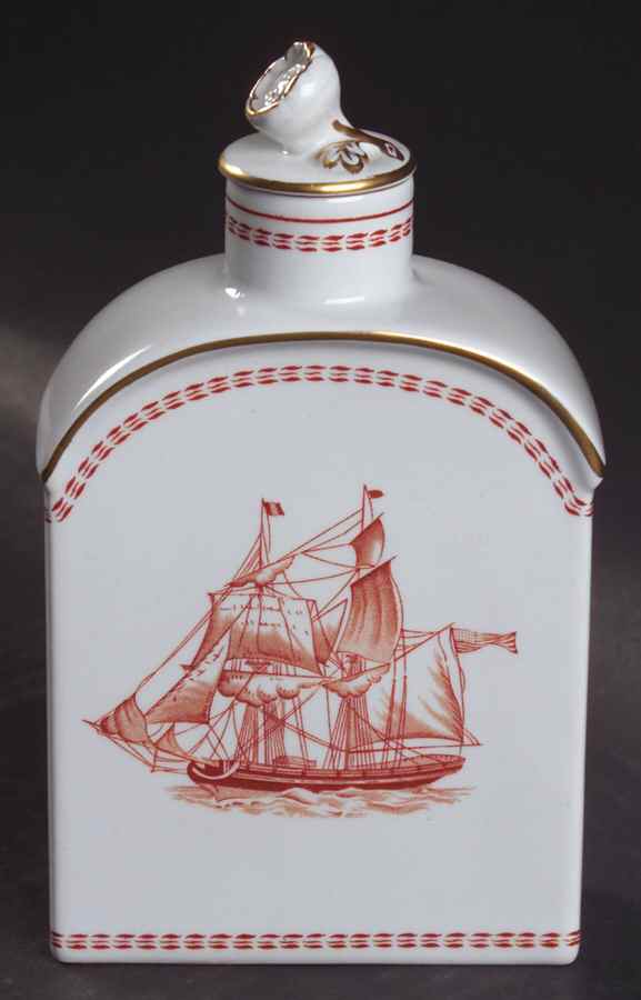 Trade Winds Red (Gold Trim) Tea Caddy & Lid by Spode-1