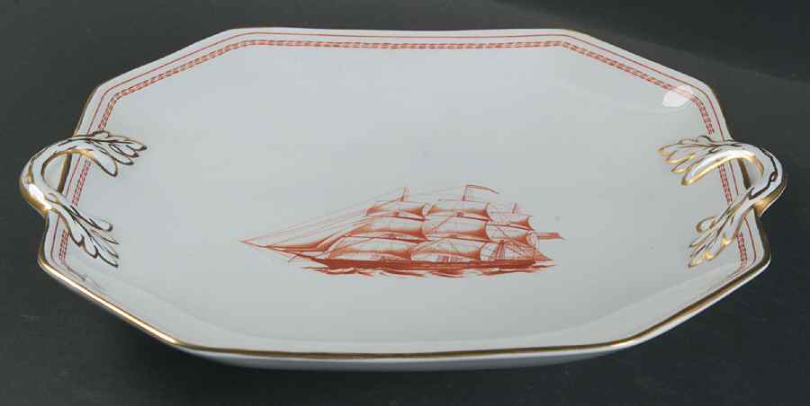 Trade Winds Red (Gold Trim) Square Handled Cake Plate by Spode-1